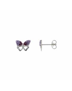 New Sterling Silver Purple Crystal Butterfly Stud Earrings