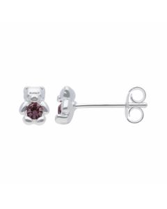 New Sterling Silver Pink Crystal Teddy Bear Stud Earrings