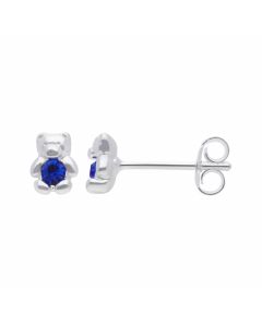 New Sterling Silver Blue Crystal Teddy Bear Stud Earrings