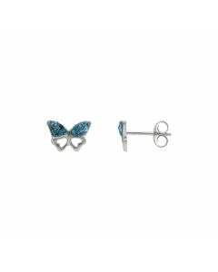 New Sterling Silver Aqua Crystal Butterfly Stud Earrings