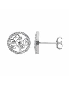 New Sterling Silver Cubic Zirconia Tree Of Life Stud Earrings