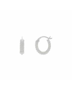 New Sterling Silver Small 3 Row Beaded Oval Hoop Earrings