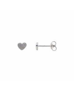 New Silver Cubic Zirconia Brushed Finish Heart Stud Earrings
