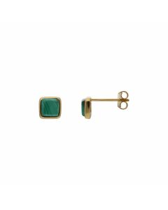 New Silver & Gold Plate Square Malachite Stud Earrings