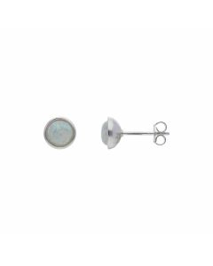 New Sterling Silver Cultured Opal Round Stud Earrings