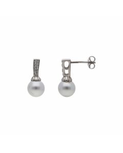 New Sterling Silver Simulated Pearl & Cubic Zirconia Earrings