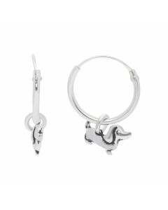 New Sterling Silver Daschund Charm Sleeper Hoop Earrings