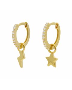 New Gold Plated & Sterling Silver Star & Bolt Huggie Earrings