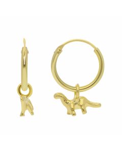 New Gold Plated Sterling Silver Dinosaur Charm Hoop Earrings