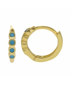 New Gold Plated Sterling Silver Turquoise Small Huggie Earrings
