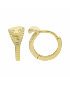 New Gold Plated Sterling Silver Cobra Snake Huggie Hoop Earrings