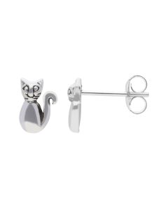 New Sterling Silver Small Cat Stud Earrings