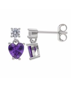 New Silver Purple Colour Cubic Zirconia Small Drop Earrings