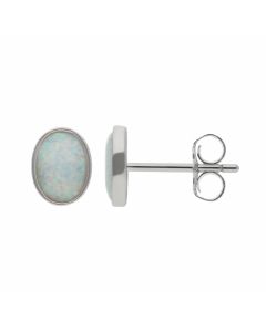New Sterling Silver Synthetic Opal Stud Earrings