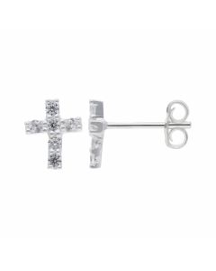 New Sterling Silver Cubic Zirconia Cross Stud Earrings
