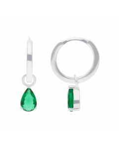New Sterling Silver Green Gemstone 12mm Huggie Hoop Earrings