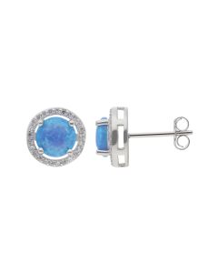 New Sterling Silver Synthetic Opal & Cubic Zirconia Stud Earring