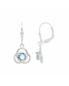 New Sterling Silver Blue Gem Set Swirl Drop Leverback Earrings