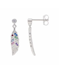 New Sterling Silver Multi-Colour Stone Set Feather Drop Earrings