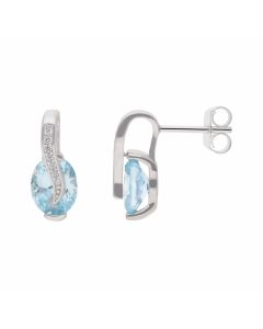 New Sterling Silver Blue Cubic Zirconia Stud Earrings