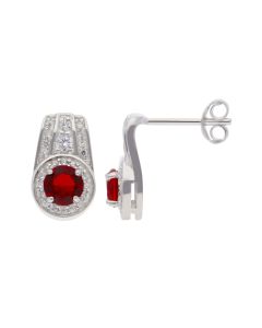 New Sterling Silver Red Cubic Zirconia Stud Earrings