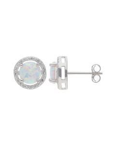New Sterling Silver Synthetic Opal & Cubic Zirconia Earrings