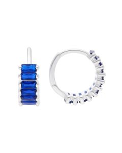 New Sterling Silver Blue Cubic Zirconia Huggie Hoop Earrings