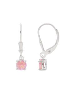 New Sterling Silver Pink Synthetic Opal Drop Earrings Leverback