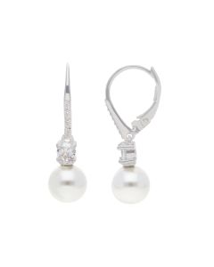 New Silver Cubic Zirconia & Simulated Pearl Drop Earrings