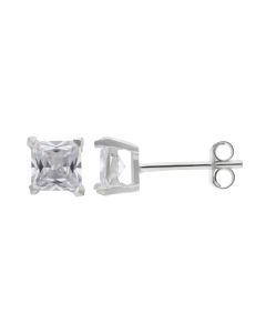 New Sterling Silver 6mm Square Cubic Zirconia Stud Earrings