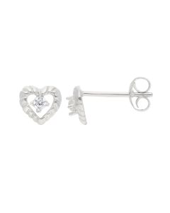 New Sterling Silver Cubic Zirconia Heart Stud Earrings