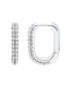 New Sterling SilverStone Set Rectangle Huggie Hoop Earrings