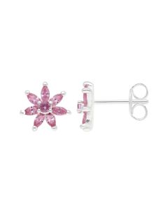 New Sterling Silver Pink Cubic Zirconia Flower Stud Earrings