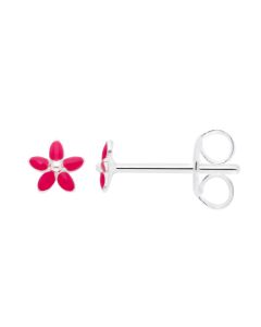 New Sterling Silver Enamel Pink Flower Stud Earrings