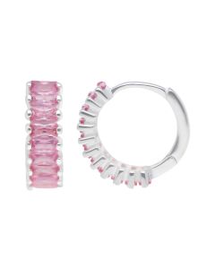 New Sterling Silver Pink Cubic Zirconia Huggie Hoop Earrings