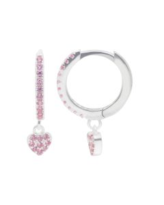 New Sterling Silver Pink Cubic Zirconia Heart Huggie Earrings