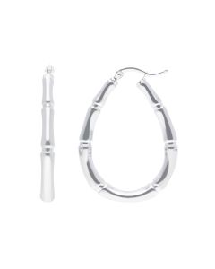 New Sterling Silver Large Oval Bamboo Patterned Hoop Earrings