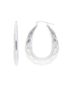 New Sterling Silver Large Oval Harlequin Pattern Hoop Earrings