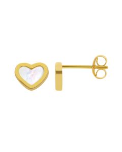 New Gold Plated Silver Mother Of Pearl Heart Stud Earrings