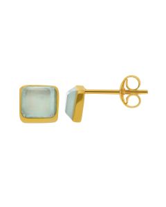 New Gold Plated Sterling Silver Chalcedony Stud Earrings