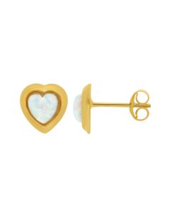 New Gold Plated Silver Cultured Opal Heart Stud Earrings