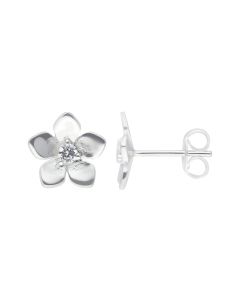 New Sterling Silver Cubic Zirconia Flower Stud Earrings