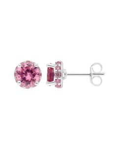 New Sterling Silver Pink Cubic Zirconia Collared Stud Earrings
