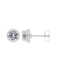New Sterling Silver Cubic Zirconia Collared Stud Earrings