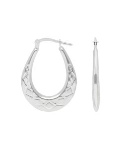 New Sterling Silver Harlequin Pattern Oval Creole Hoop Earrings