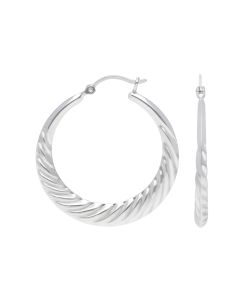 New Sterling Silver Large Tapered Twist Creole Hoop Earrings