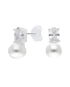 New Silver Simulated Pearl & Cubic Zirconia Stud Earrings