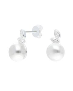 New Silver Faux Pearl & Cubic Zirconia Stud Earrings