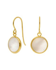 New Gold Plated Sterling Silver Mother Of Pearl Circle Drop Earrings