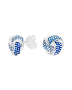 New Sterling Silver Cubic Zirconia Blue Knot Stud Earrings